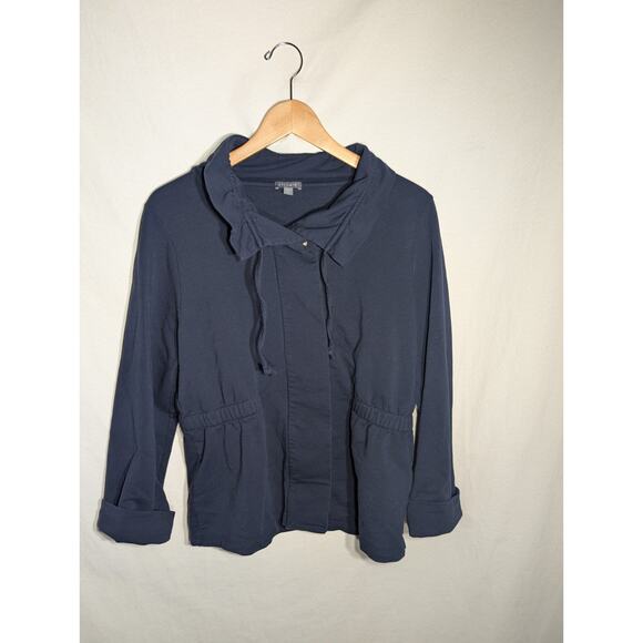 Lilla P Wmns Full Button Jacket Sweater Sz XL Navy Waist Drawstring casual chic - Picture 1 of 6